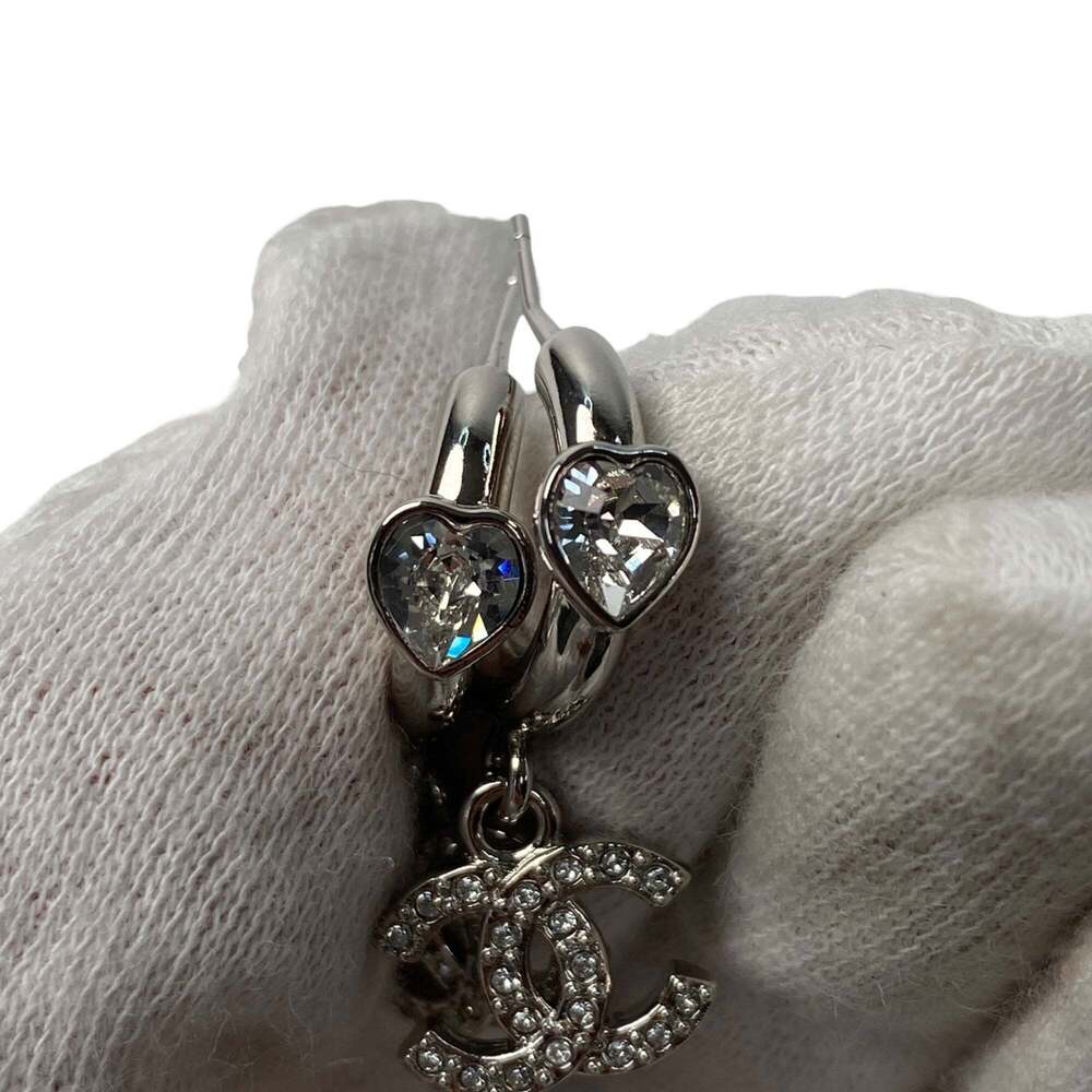 CHANEL Authentic Silver Logo Earrings - Picture 6 of 9